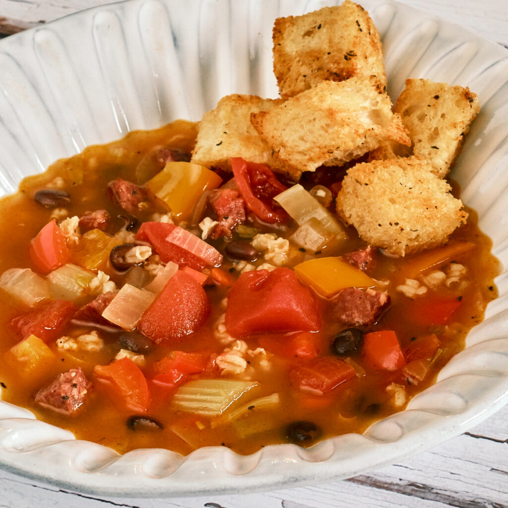 Cajun Black Bean, Andouille Sausage & Sweet Potato Soup