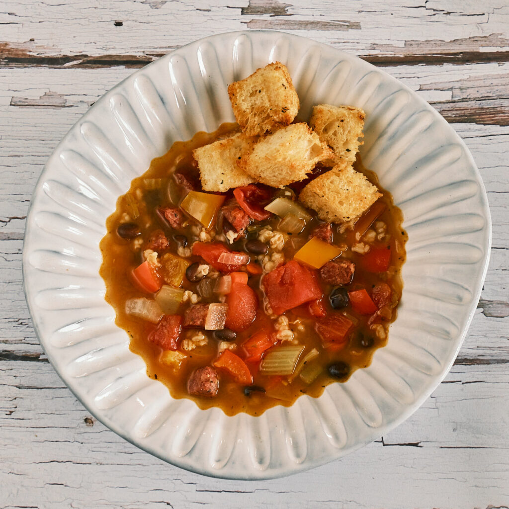 Cajun Black Bean, Andouille Sausage & Sweet Potato Soup